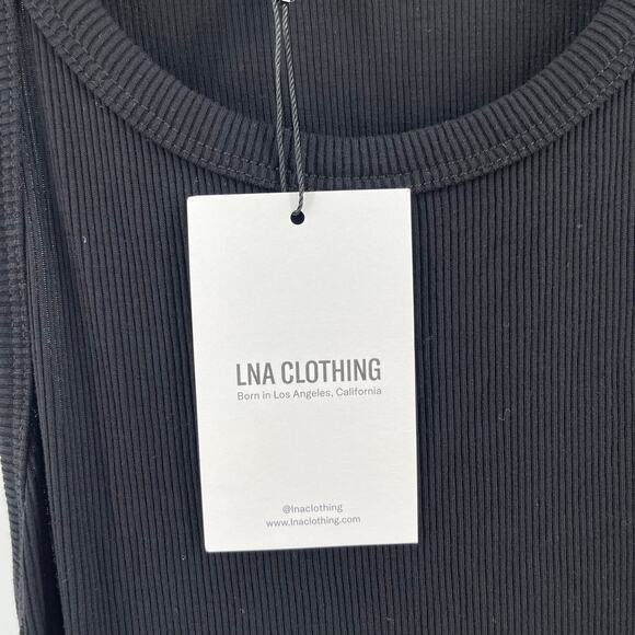 LNA CLOTHING Dress SZ Large Rilynn Rib Racer Black Midi NWT Stretch Cutout Back - Picture 5 of 13